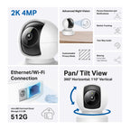 Tapo C222 Pan/Tilt AI Home Security Wi-Fi Camera – 2K 4MP Smart Indoor Camera with 360° Coverage, AI Detection, Motion Tracking & Color Night Vision