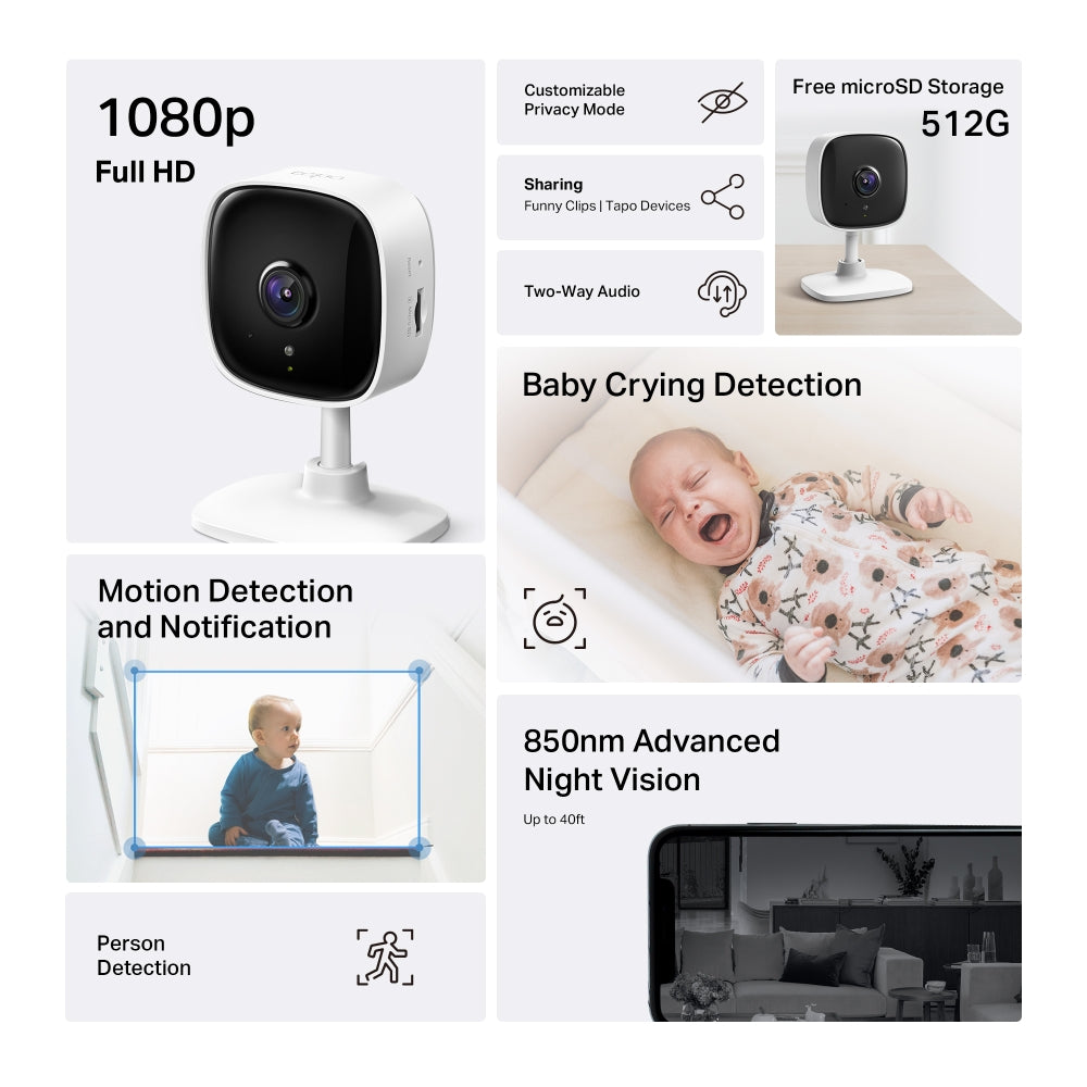 Tapo C100 Home Security Wi-Fi Camera – 1080p Smart Indoor Camera with Motion Detection, Night Vision, Two-Way Audio & Smart Alerts