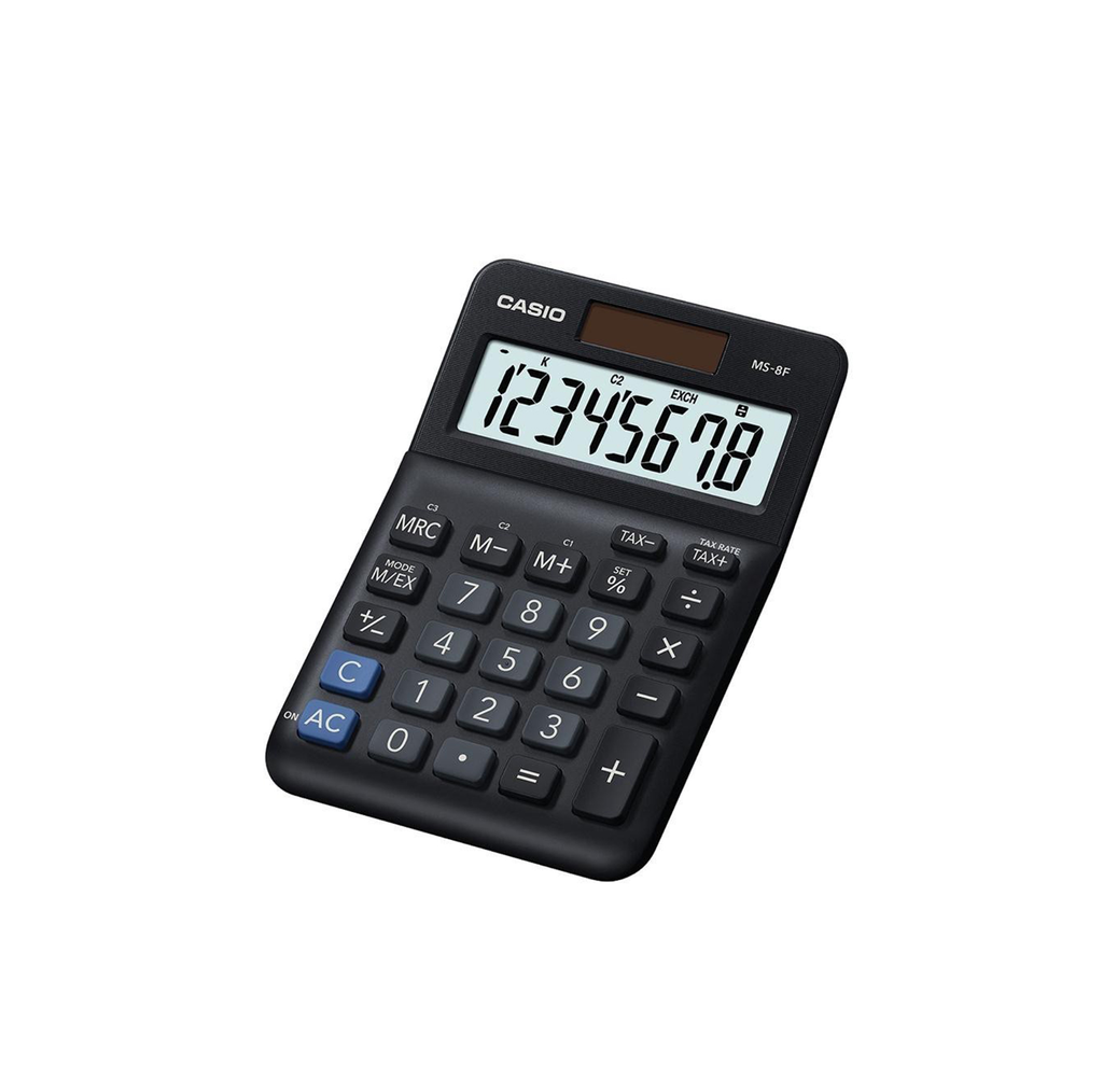 Casio MS-8F 8-Digit Mini Desk Calculator Currency Exchange Tax Solar & Battery Extra Large Display