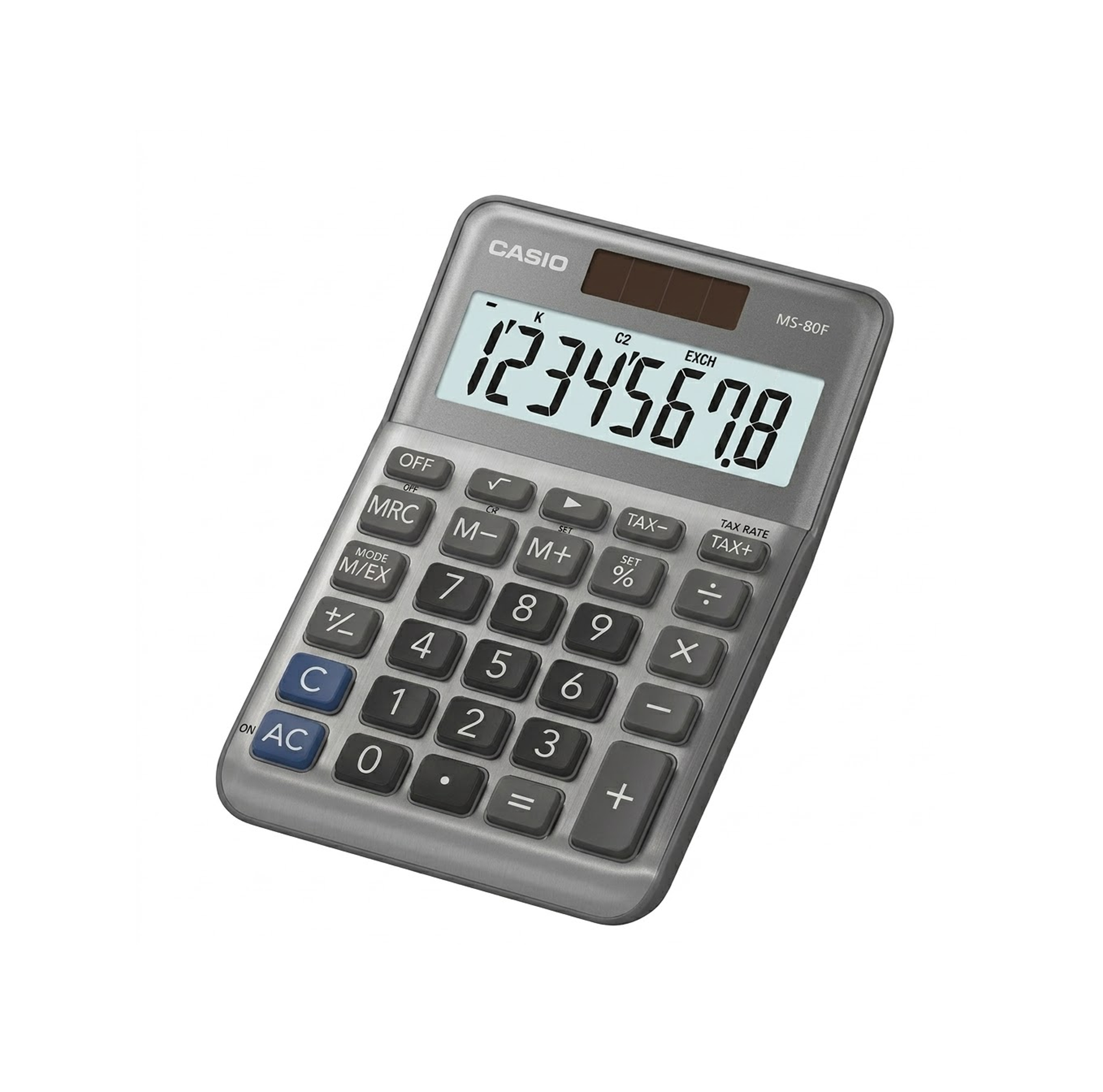 Casio MS-80F 8-Digit Mini Desk Calculator Metal Faceplate Currency Exchange Tax Solar & Battery