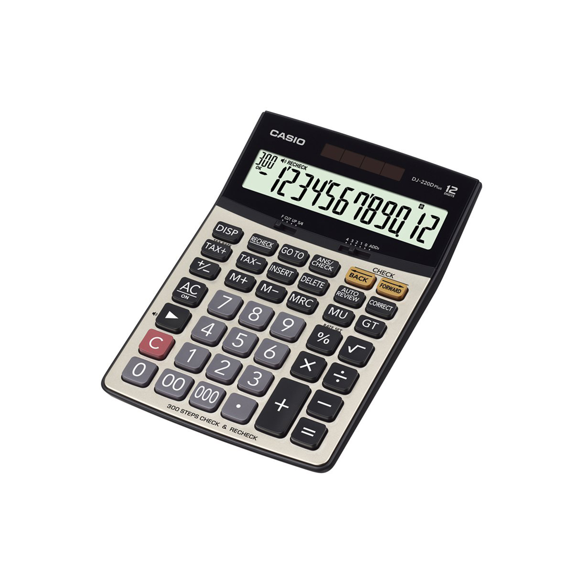 Casio DJ-220D PLUS 12-Digit Check Desk Calculator 300-Step Recheck Tax Metal Faceplate