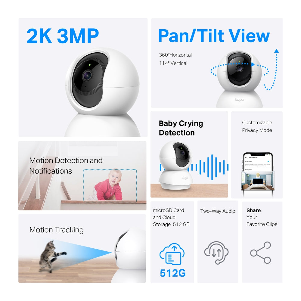 Tapo TC71 Pan/Tilt Home Security Wi-Fi Camera – Smart Indoor WiFi Surveillance Camera with Motion Tracking