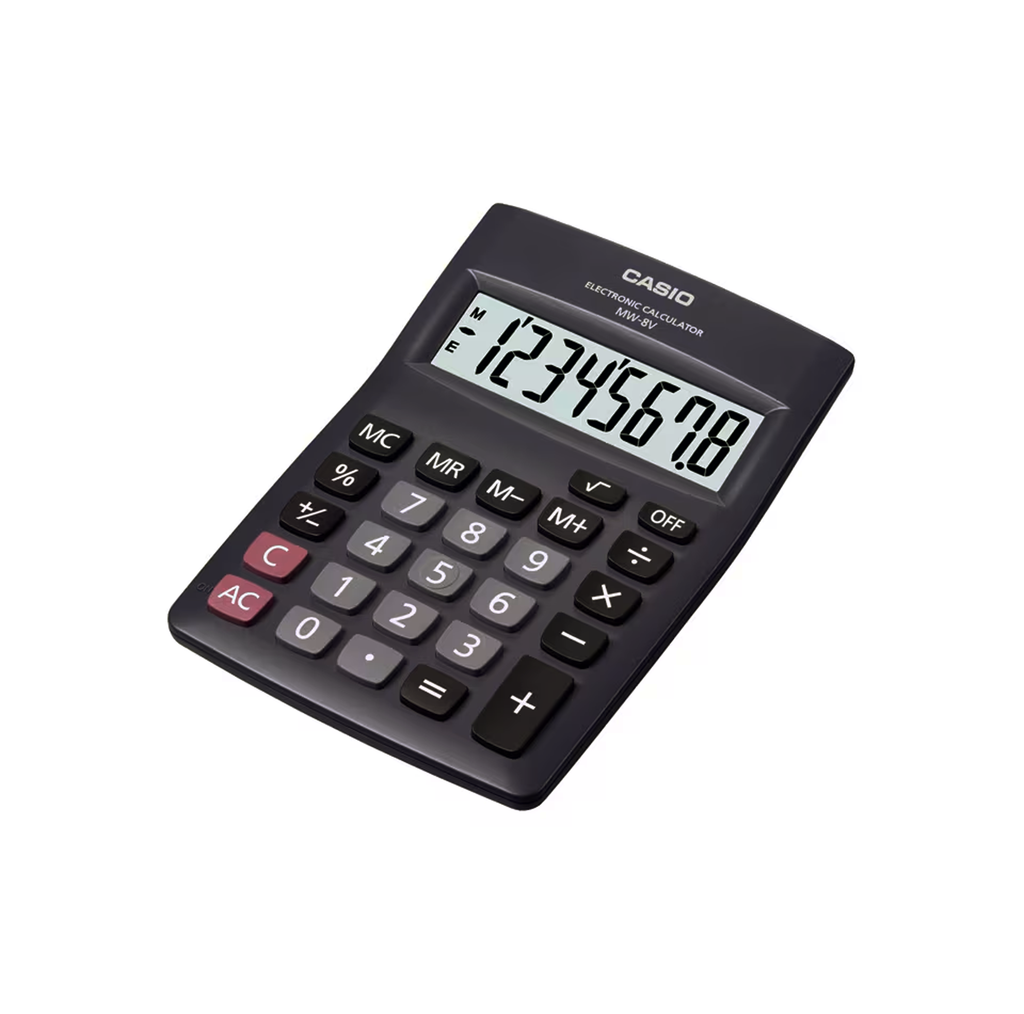 Casio MW-8V-BK 8-Digit Practical Calculator Mini Desk Type Large Display Square Root Function