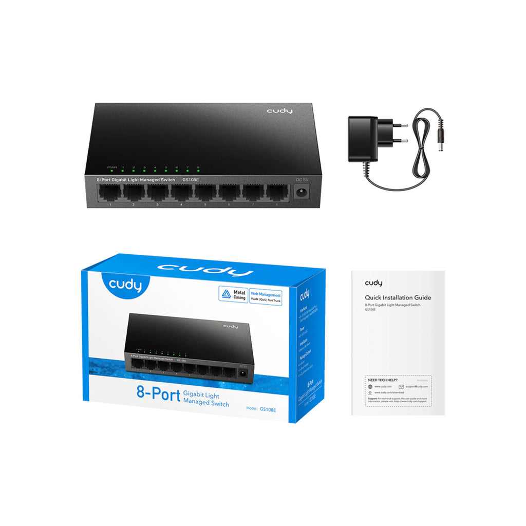 CUDY GS108E 8-Port Gigabit Easy-Managed Switch – Metal Smart Managed LAN Switch with VLAN, QoS, SNMP & Desktop/Rack Mount Support