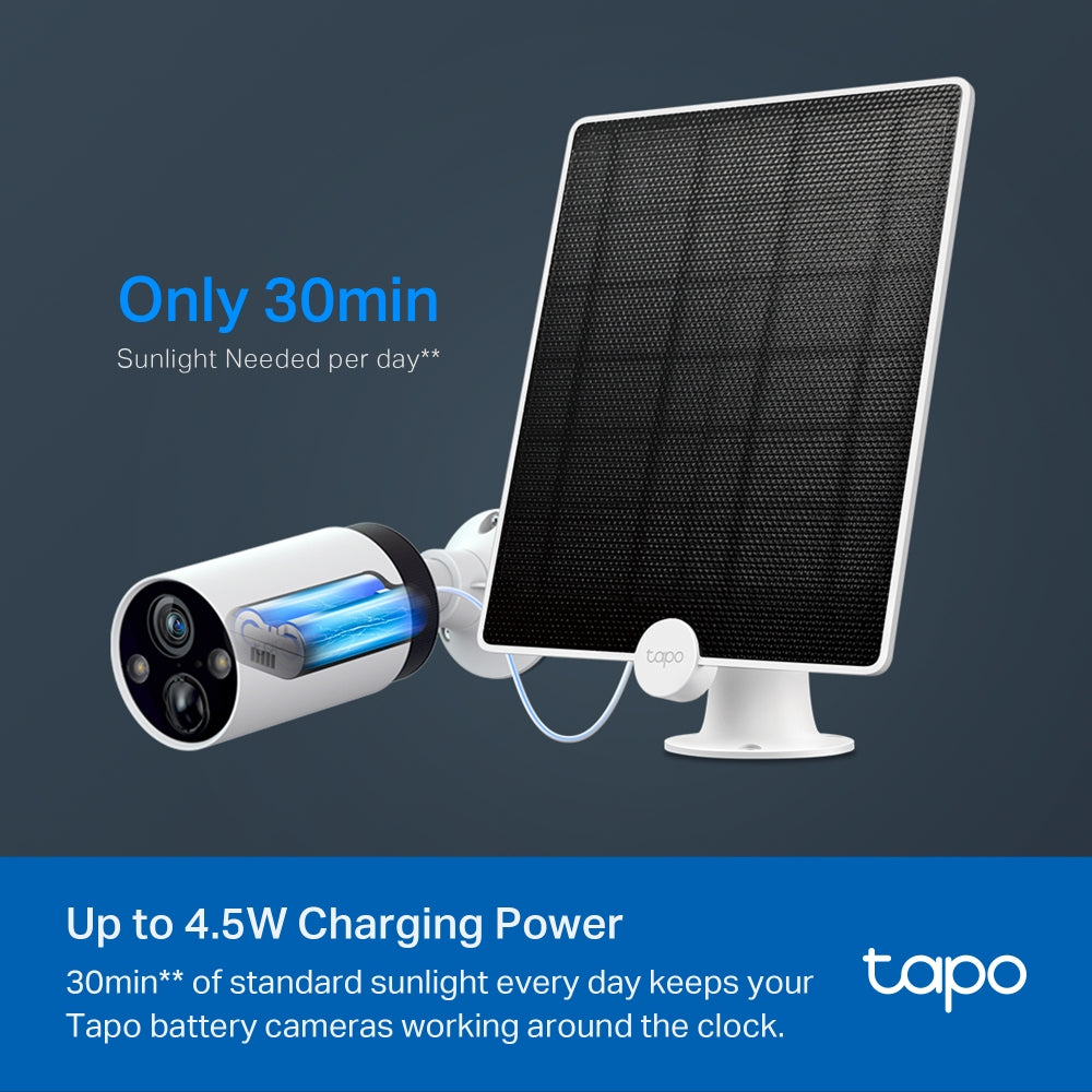 Tapo A200 Solar Panel – 4.5W Non-Stop Solar Charging for Tapo Battery Cameras with 360° Adjustable Mount & IP65 Weatherproof Design