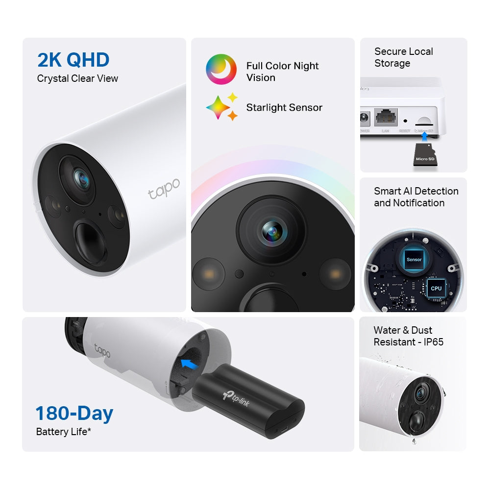 Tapo C420 Smart Wire-Free Security Camera – 2K QHD Battery-Powered Outdoor Camera with AI Detection, Color Night Vision & Weatherproof Design