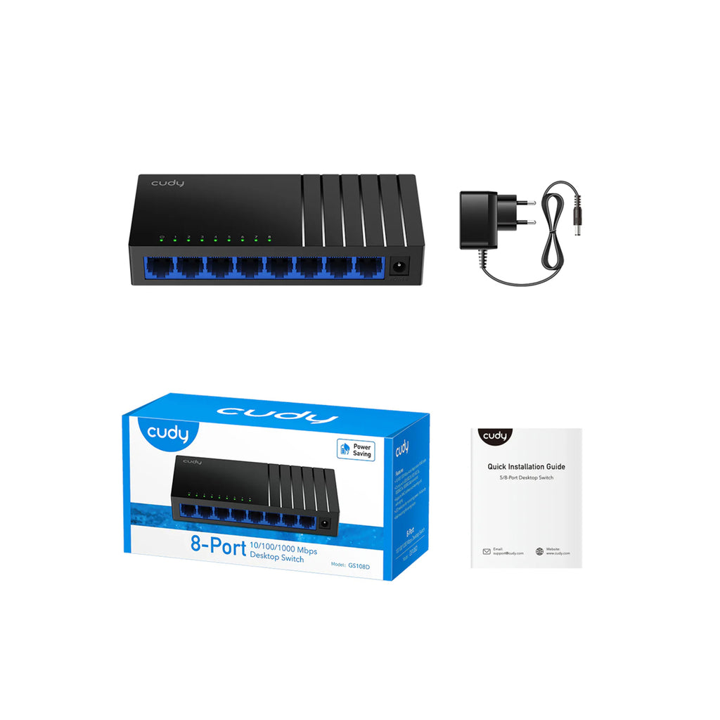 CUDY GS108D 8-Port Gigabit Unmanaged Switch – Metal Housing Plug & Play Ethernet LAN Switch for Home, Office & Gaming Network Expansion