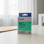 Epson LK-5GBP 18mm black on green label tape cartridge close-up