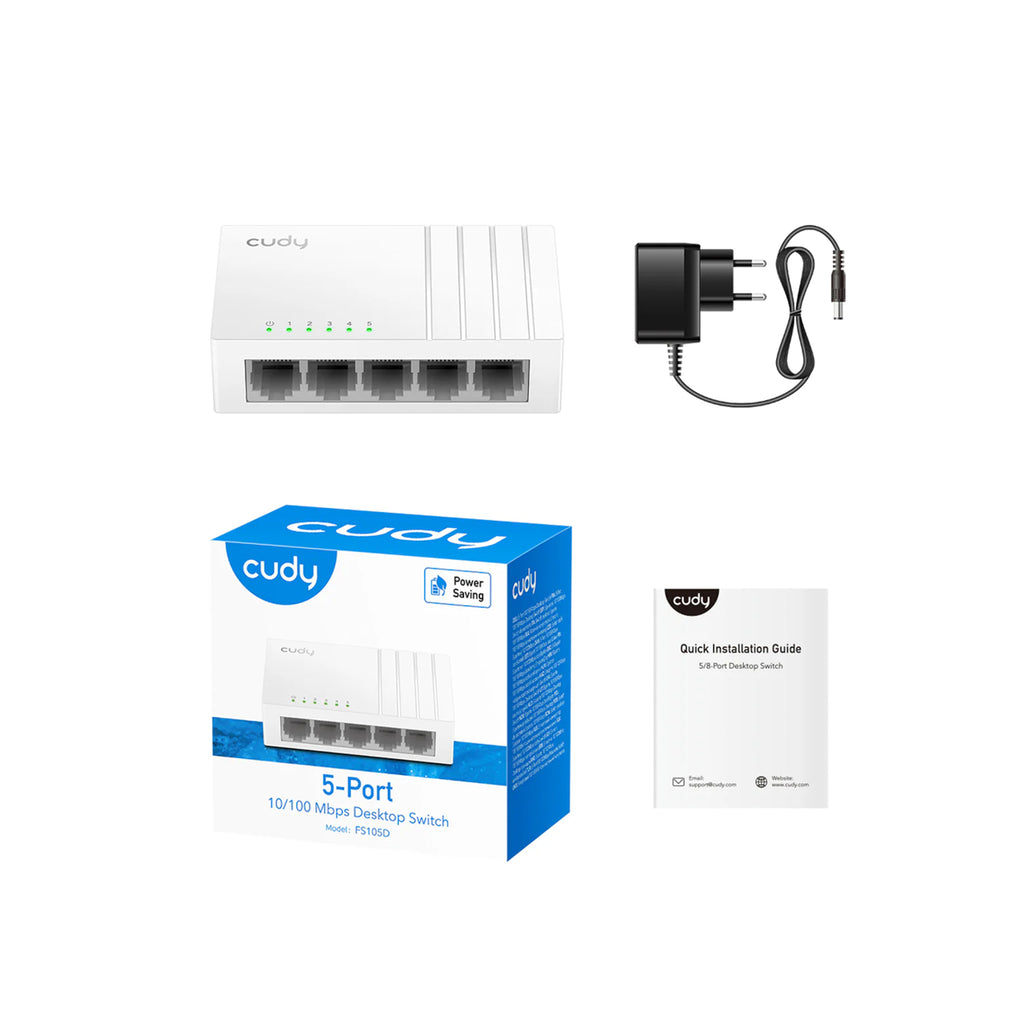 CUDY FS105D 5-Port 10/100 Mbps Unmanaged Switch – Fast Ethernet Desktop LAN Switch Plug & Play Network Hub for Home & Office