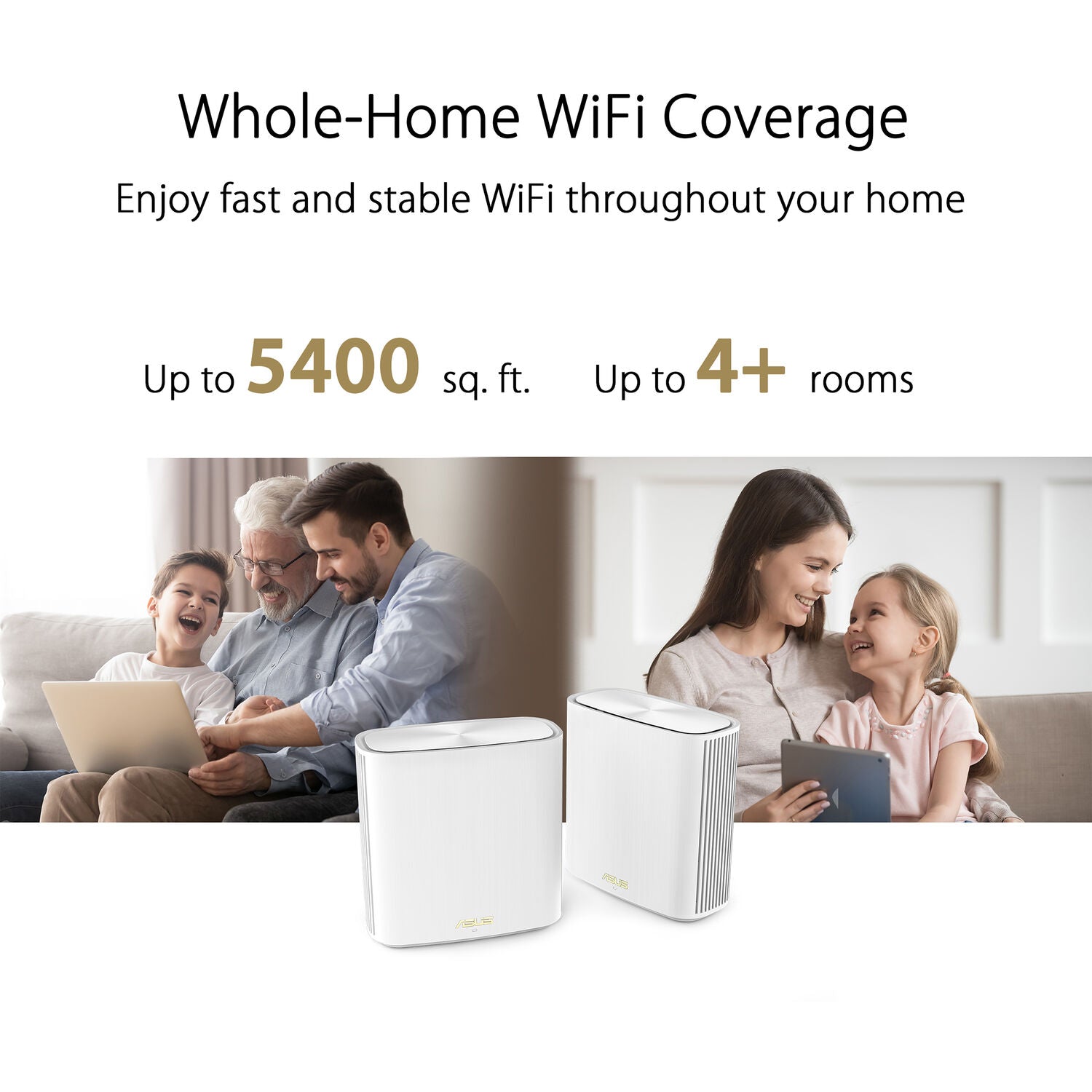Asus ZenWiFi XD6 AX5400 Whole-Home Dual-Band Mesh WiFi 6 System (2-Pack, White)