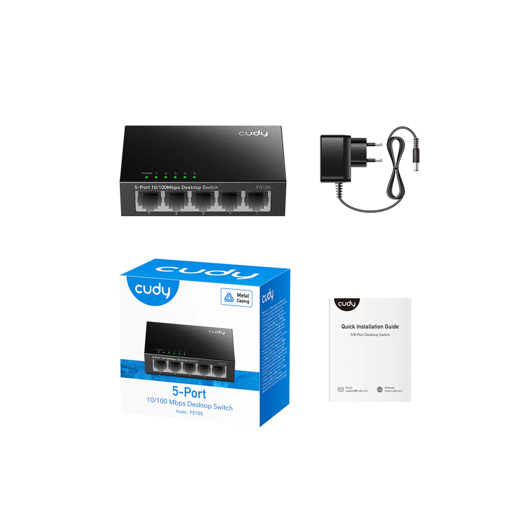 CUDY FS105 5-Port 10/100 Mbps Unmanaged Switch – Fast Ethernet Desktop Plug & Play LAN Switch for Basic Home & Office Network Expansion