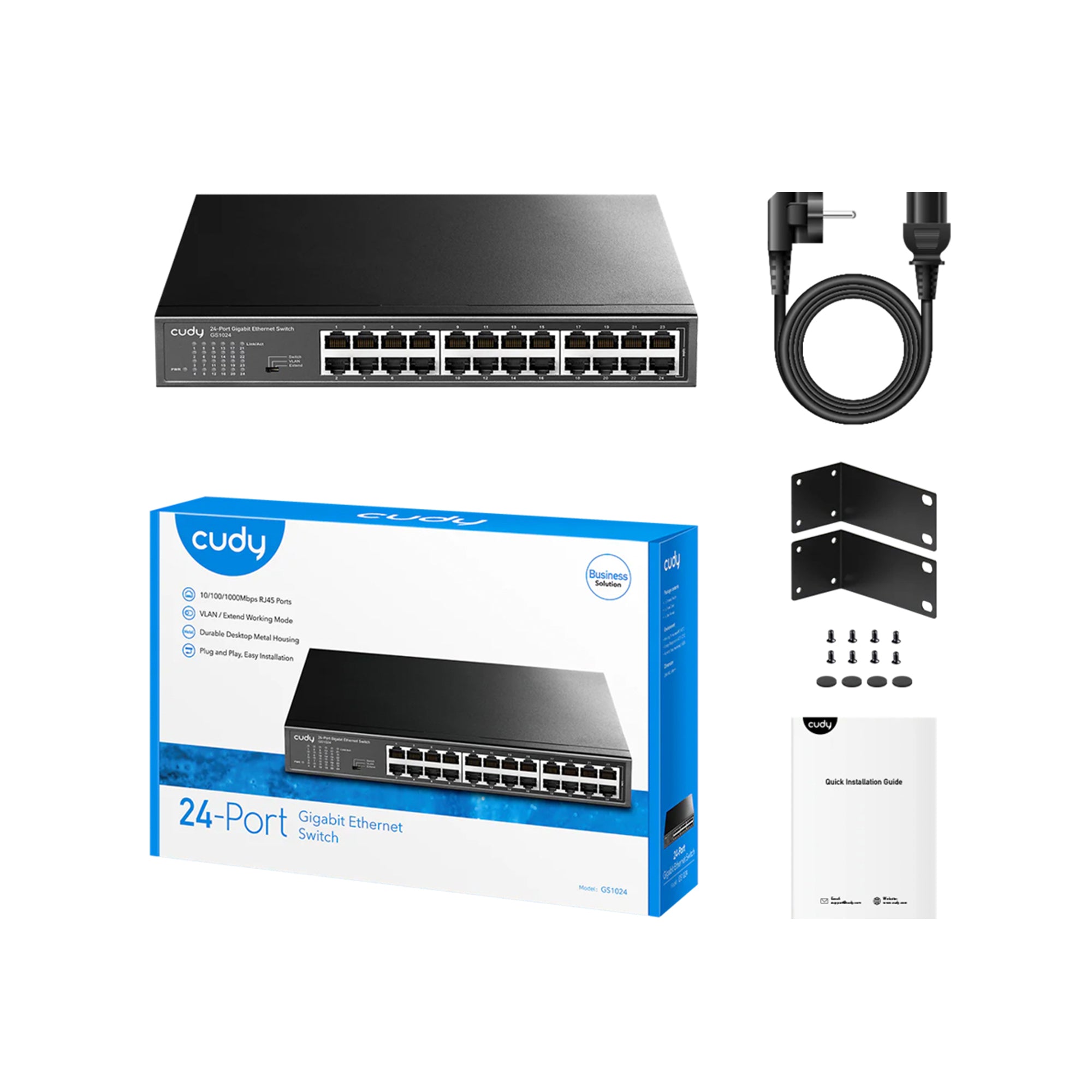 CUDY GS1024 24-Port Gigabit Unmanaged Switch – Rackmount Metal Gigabit LAN Switch with VLAN & Extend Mode for Office, CCTV & Enterprise Networks