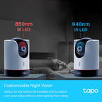 Tapo C225 Pan/Tilt AI Home Security Wi-Fi Camera – 2K QHD Smart Indoor Camera with Privacy Shield, Motion Tracking, Color Night Vision & Apple HomeKit Support