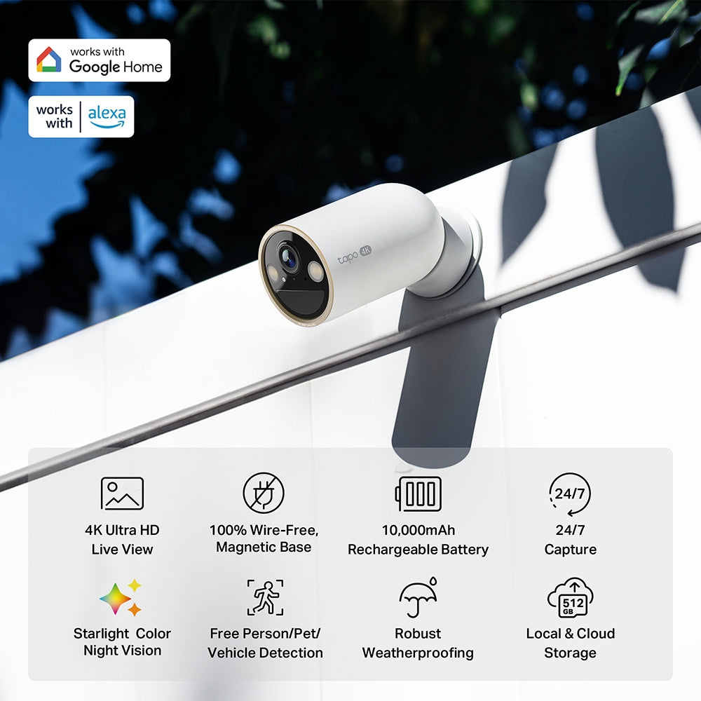 Tapo C460 Battery-Powered Outdoor Security Camera – 4K Ultra HD Wireless Wi-Fi Smart Camera with AI Detection & Color Night Vision