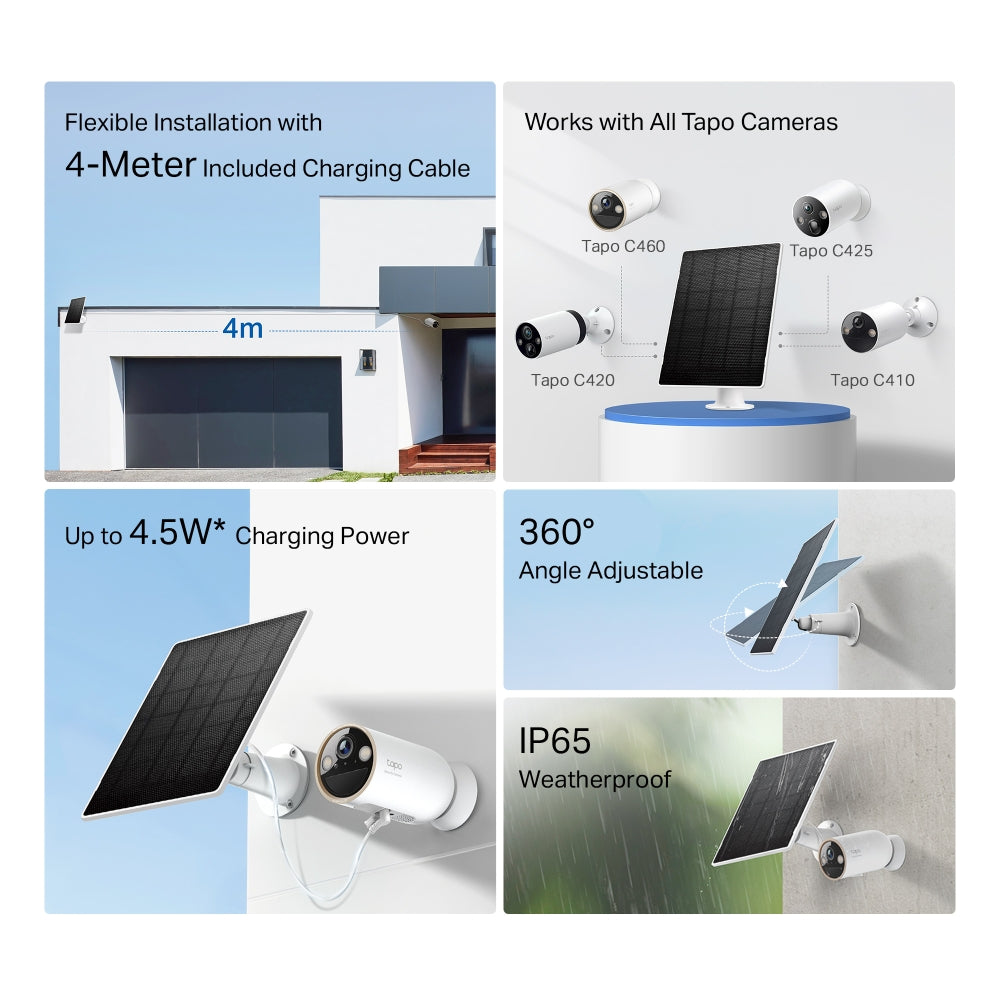 Tapo A202 Solar Panel – 4.5W Weatherproof Solar Charger for Tapo Battery Cameras with USB-C & Adjustable Mount