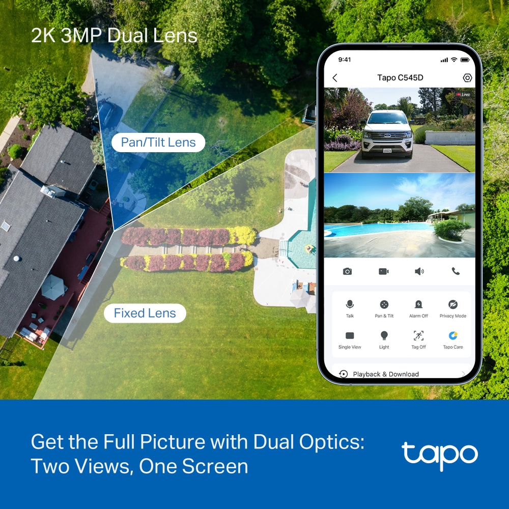 Tapo C545D Outdoor Dual-Lens Pan/Tilt Security Camera – 2K Smart Wi-Fi Camera with AI Tracking & Dual View Monitoring