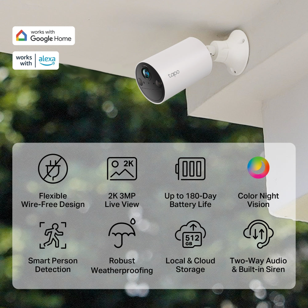 Tapo C410 Smart Wire-Free Indoor/Outdoor Security Camera – 2K Battery-Powered Wi-Fi Camera with AI Detection, Color Night Vision & 180-Day Battery Life