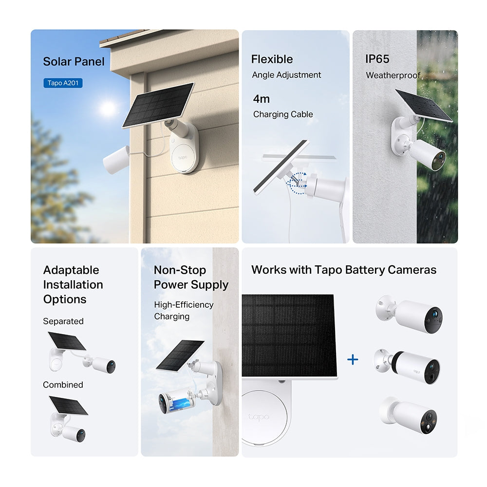 Tapo A201 Solar Panel – Flexible Outdoor Solar Charging Panel for Tapo Battery Cameras with Endless Power & Weatherproof Design