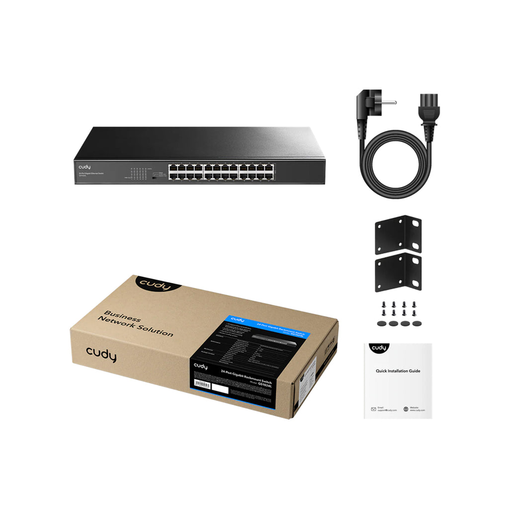 CUDY GS1024L 24-Port Gigabit Unmanaged Switch – Rackmount Metal Gigabit LAN Switch with VLAN & Extend Mode for Office, CCTV & Enterprise Networks