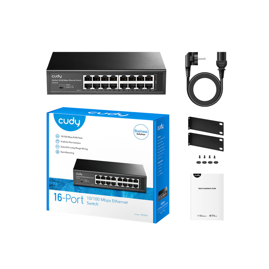 CUDY FS1016 16-Port 10/100 Mbps Ethernet Switch – Rackmount Fast Ethernet Unmanaged Switch for Office, CCTV & Network Expansion