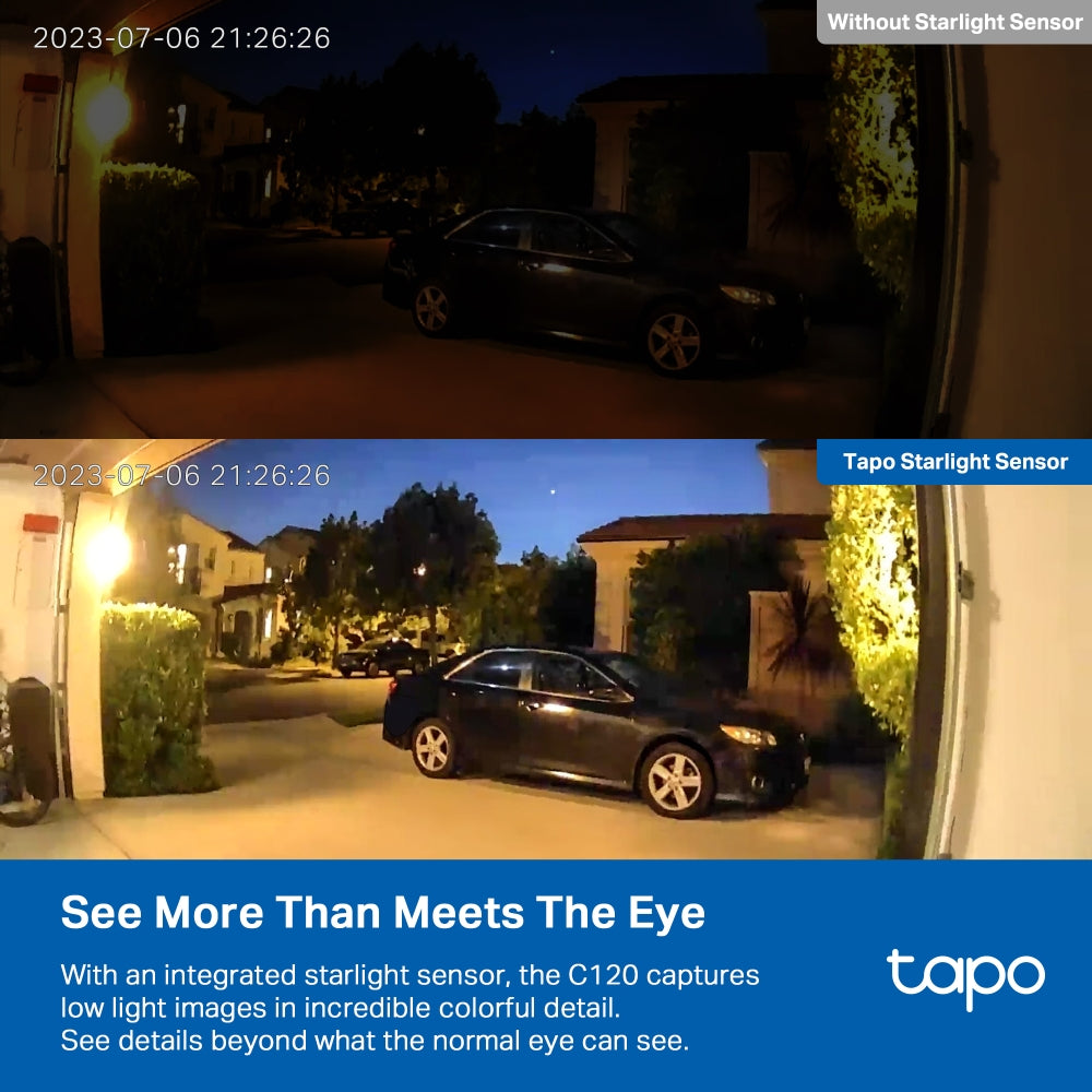 Tapo C120 Indoor/Outdoor Home Security Wi-Fi Camera – 2K QHD Smart Camera with Color Night Vision, AI Detection, IP66 Weatherproof Design & Two-Way Audio