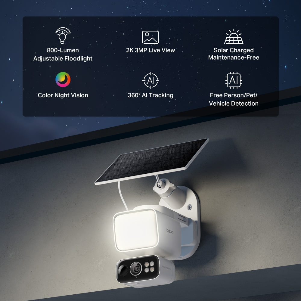 Tapo C615F KIT Solar-Powered Floodlight Pan/Tilt Security Camera Kit – 4G LTE Outdoor Smart Camera with Floodlight & AI Detection