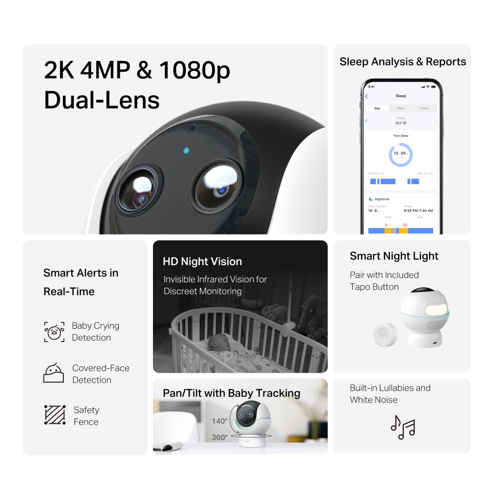 Tapo C840 Dual-Lens Smart Baby Camera – 2K Wi-Fi Baby Monitor with Motion Tracking & Night Vision