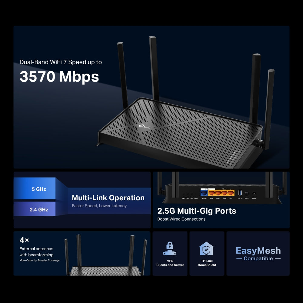 Uniq Router TP-Link Archer BE230 BE3600 Wi-Fi 7 Router | Dual-Band 2.5G Home Router ...