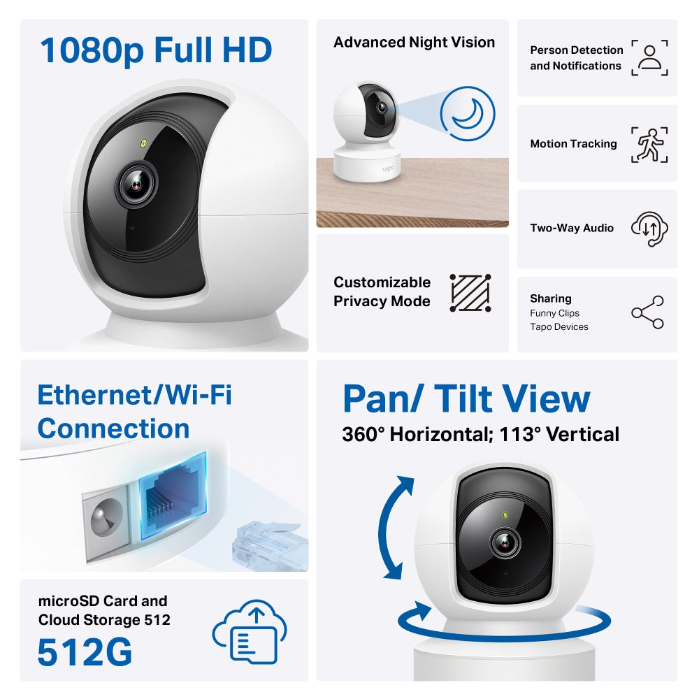 Tapo C202 Pan/Tilt Home Security Camera – WiFi Indoor Surveillance Camera with Motion Tracking & App Control