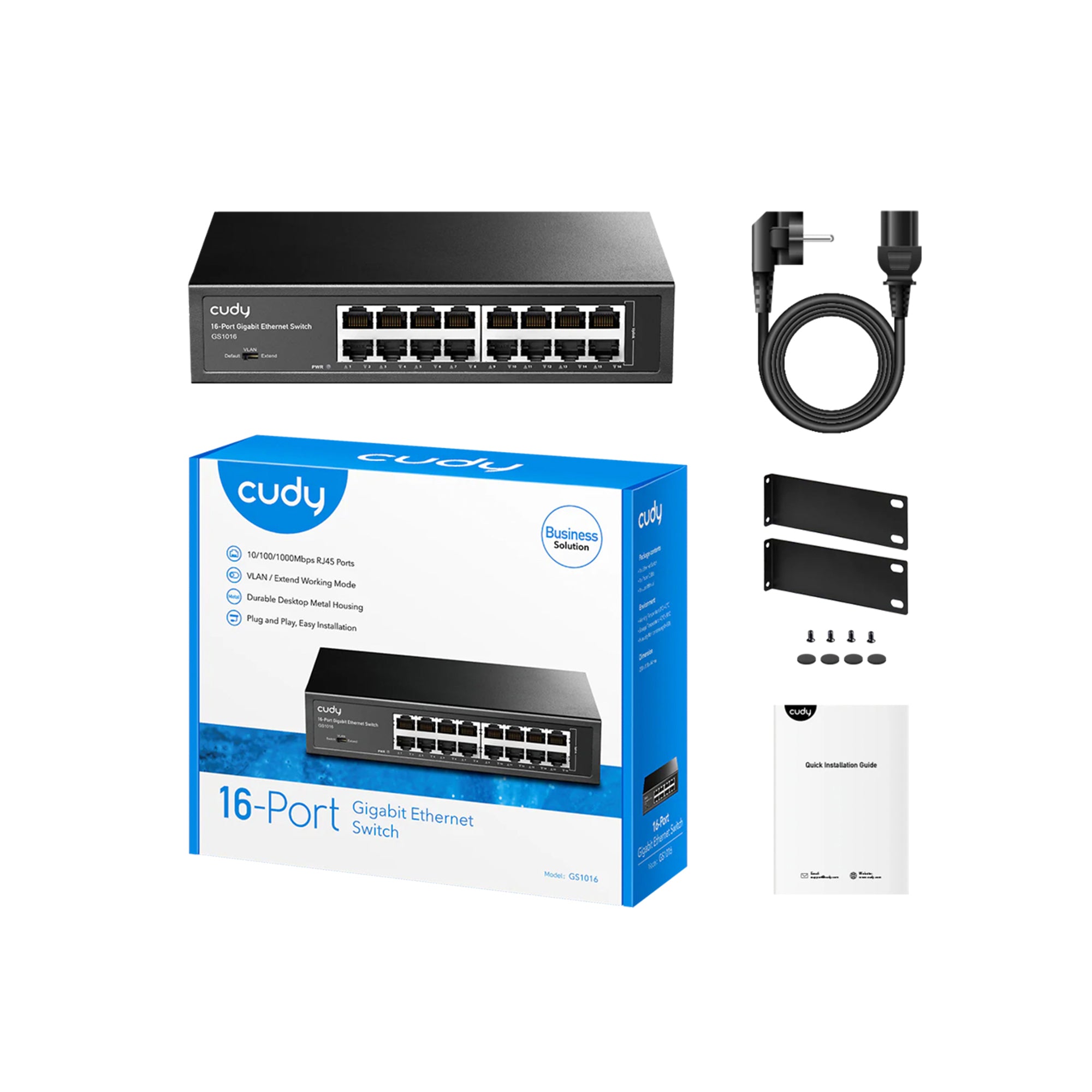 CUDY GS1016 16-Port Gigabit Unmanaged Switch – Rackmount Metal Gigabit LAN Switch for Office, CCTV & Enterprise Network Expansion