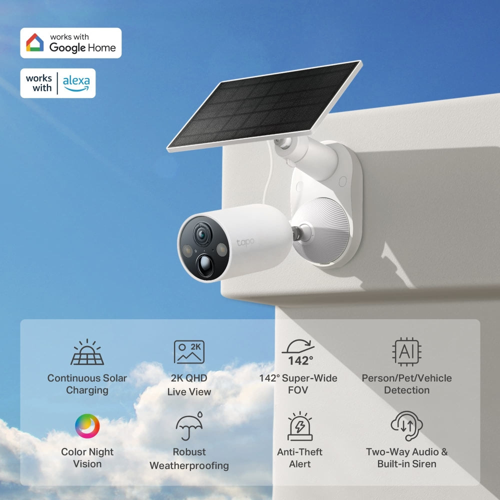 Tapo C425 KIT Solar-Powered Security Camera Kit – 2K QHD Wireless Outdoor Smart Camera with AI Detection & Color Night Vision