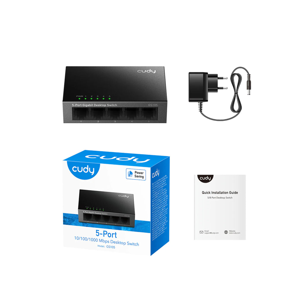 CUDY GS105 5-Port Gigabit Unmanaged Switch – Metal Housing Plug & Play Ethernet LAN Network Switch for Home & Office