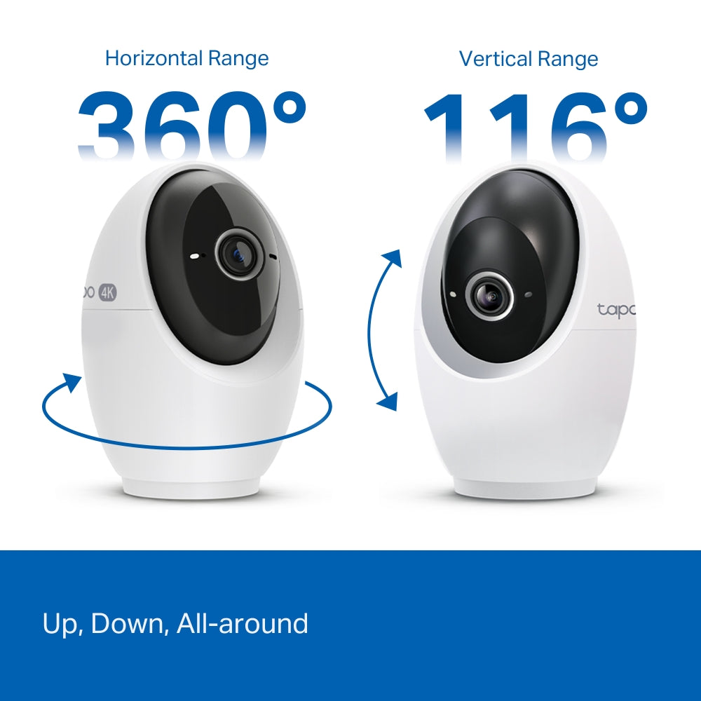 Tapo C260 Pan/Tilt AI Home Security Wi-Fi Camera – 4K 8MP Smart Indoor Camera with Face Recognition, 360° Coverage, Color Night Vision & Privacy Mode