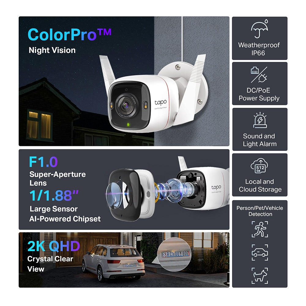 Tapo C325WB Outdoor Security Wi-Fi Camera – 2K QHD Smart Camera with ColorPro Night Vision, AI Detection & IP66 Weatherproof Design