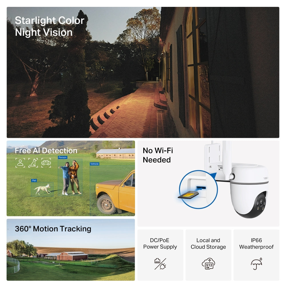 Tapo TC40GW Outdoor Pan/Tilt 4G LTE Camera – Smart Security Camera with AI Detection & Color Night Vision
