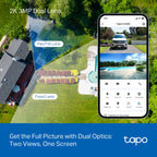 Tapo C246D Indoor/Outdoor Dual Lens Pan/Tilt Security Camera – 2K Smart AI Camera with Wide + Telephoto Lens, 360° Coverage & Night Vision