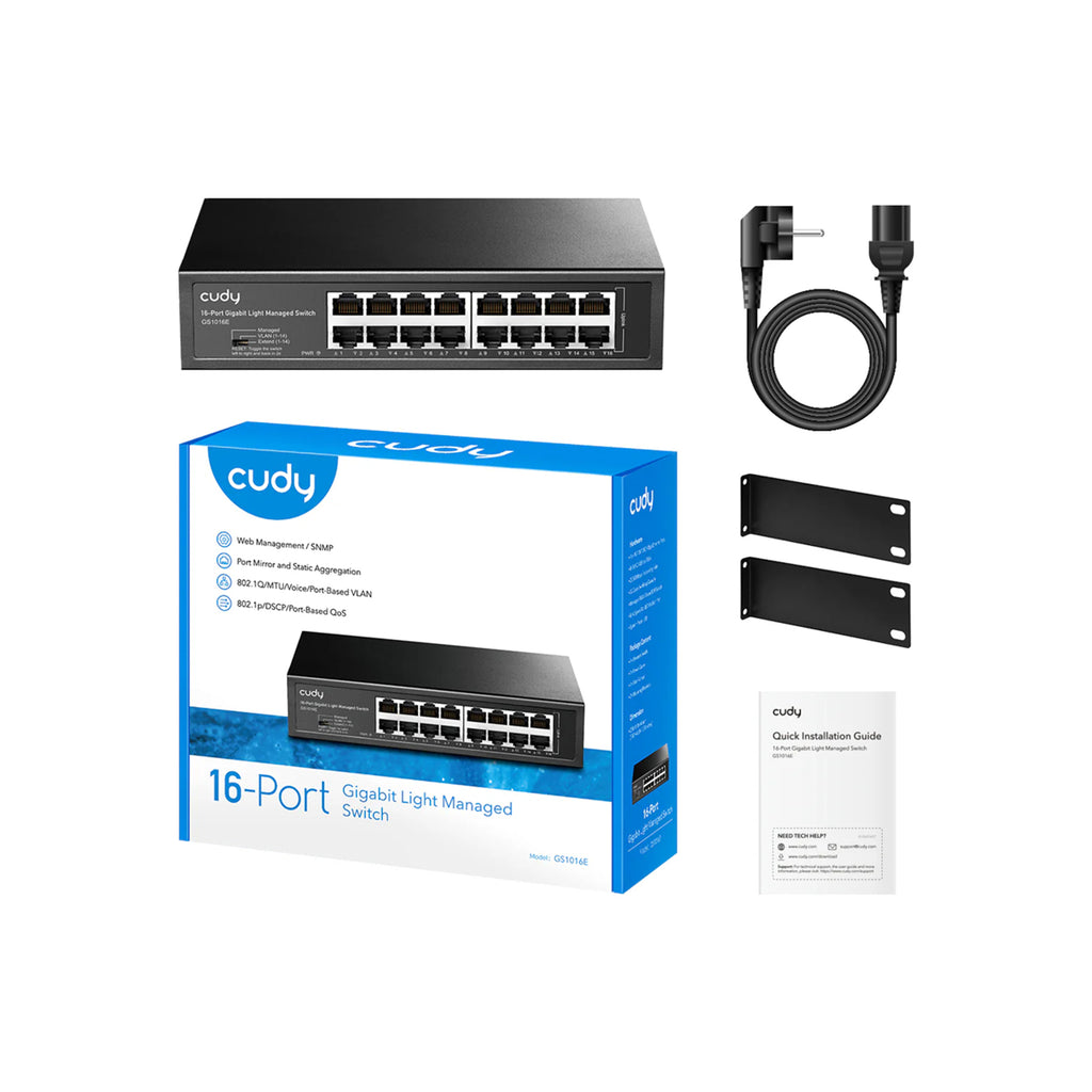 CUDY GS1016E 16-Port Gigabit Easy-Managed Switch – Smart Managed Rackmount LAN Switch with VLAN, QoS & Enterprise Networking Features