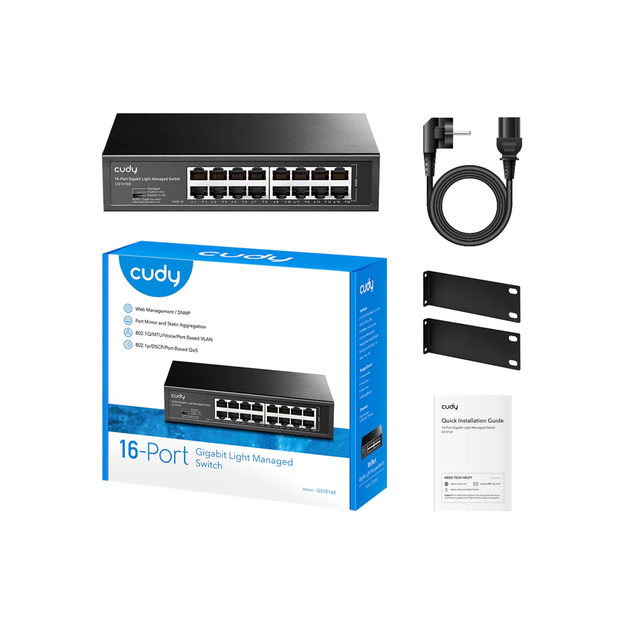 CUDY GS1016E 16-Port Gigabit Easy-Managed Switch – Smart Managed Rackmount LAN Switch with VLAN, QoS & Enterprise Networking Features