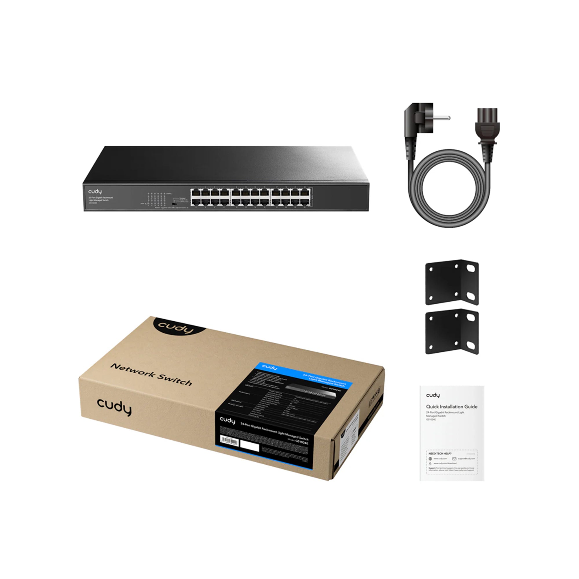 CUDY GS1024E 24-Port Gigabit Rackmount Easy-Managed Switch – Smart Managed Metal LAN Switch with VLAN, QoS & Rackmount Design for Enterprise Networks