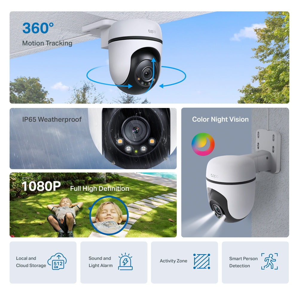 Tapo C500 Outdoor Pan/Tilt Security WiFi Camera – 360° Motion Tracking Home Security Camera