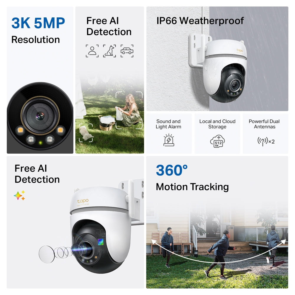 Tapo TC43 Outdoor Pan/Tilt Security Wi-Fi Camera – 360° Smart WiFi Surveillance Camera with Motion Tracking