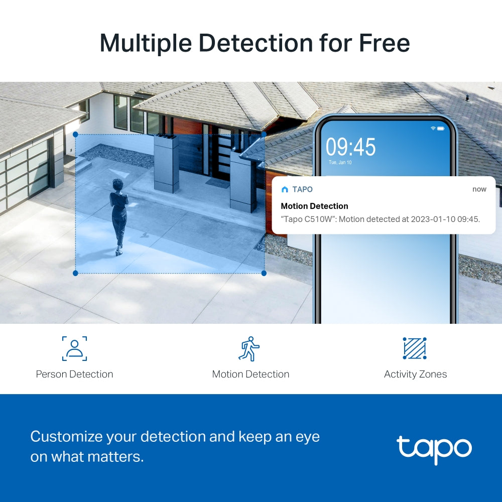 Tapo C510W Outdoor Pan/Tilt Security Wi-Fi Camera – 2K Smart Surveillance Camera with 360° Coverage, Color Night Vision & AI Detection