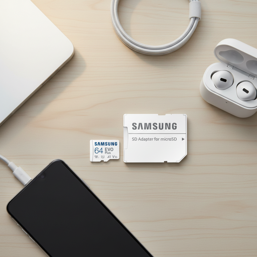 Samsung EVO Plus microSD memory card with SD adapter product image

64GB 128GB 256GB 512GB