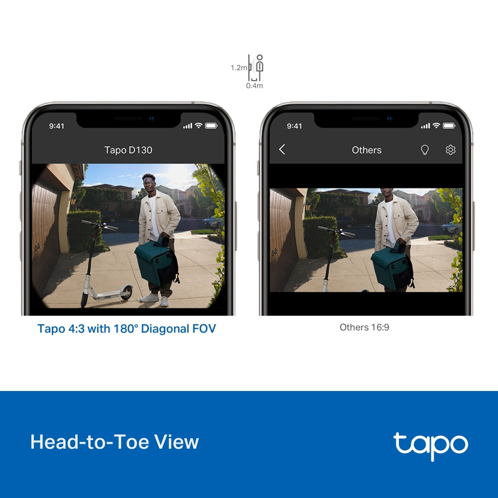 Tapo D130 Smart Wired Video Doorbell – 2K 5MP Ultra-Wide 180° View Door Camera with Color Night Vision, AI Detection & IP65 Weatherproof Design