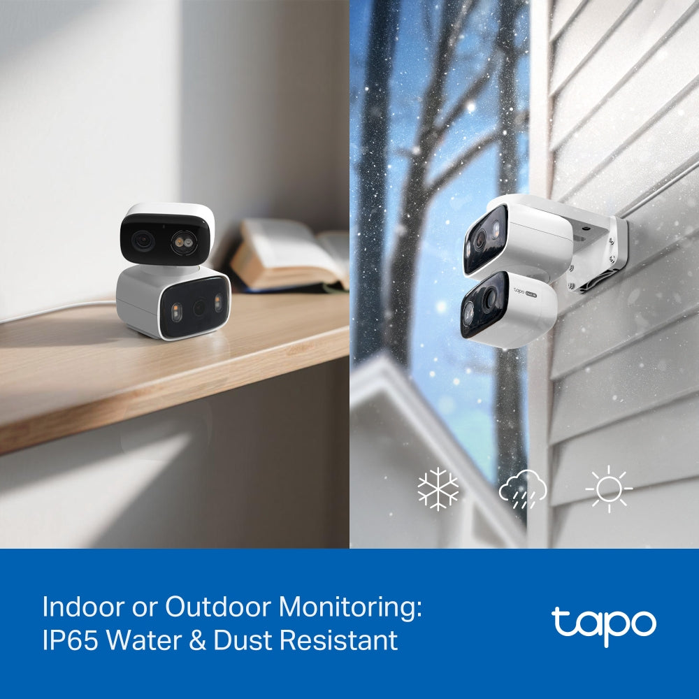 Tapo C246D Indoor/Outdoor Dual Lens Pan/Tilt Security Camera – 2K Smart AI Camera with Wide + Telephoto Lens, 360° Coverage & Night Vision