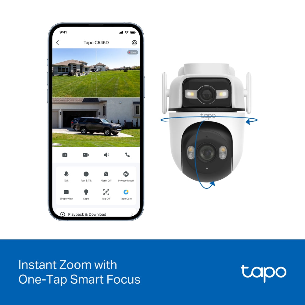 Tapo C545D Outdoor Dual-Lens Pan/Tilt Security Camera – 2K Smart Wi-Fi Camera with AI Tracking & Dual View Monitoring