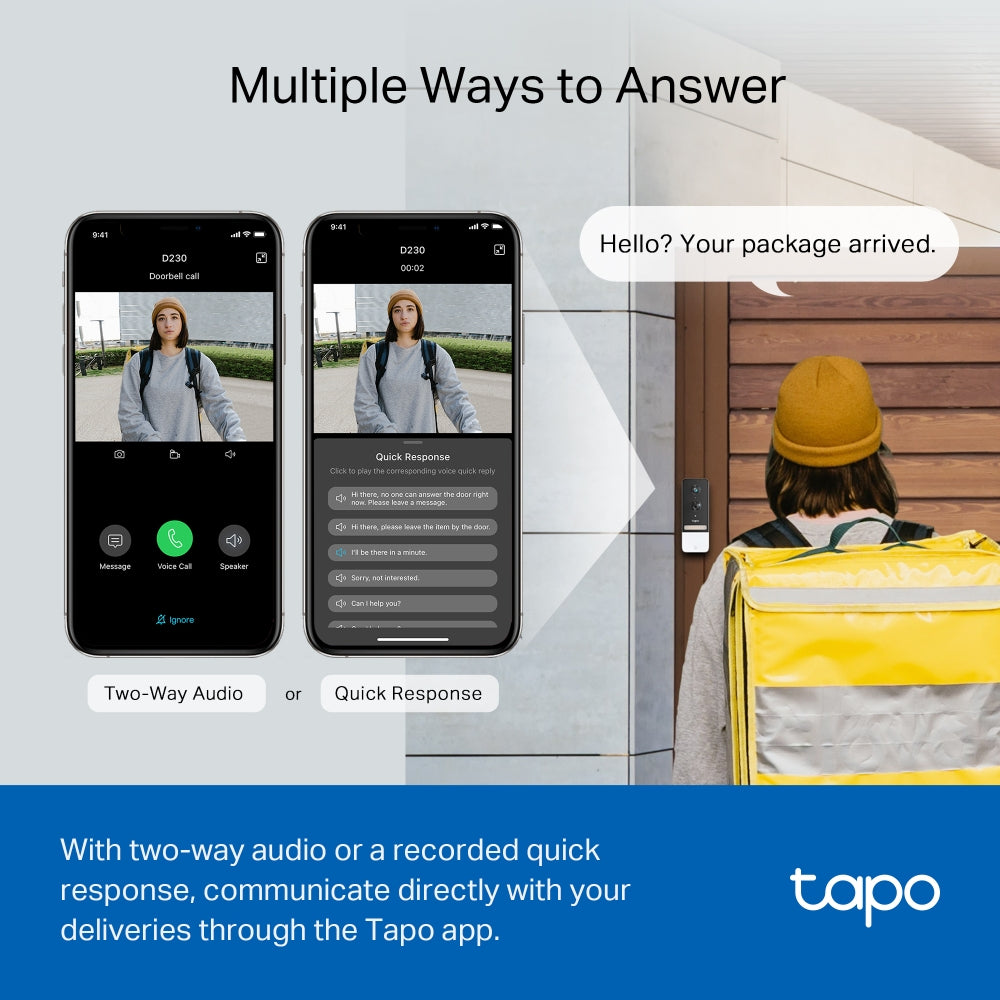 Tapo D230S1 Smart Battery Video Doorbell – Wireless Wi-Fi Door Camera with 2K Video & Motion Detection