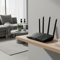 ASUS RT-AX57 AX3000 WiFi 6 dual band router with Gigabit ports and AiMesh support shown in a modern home setup providing fast and stable wireless internet connectivity.