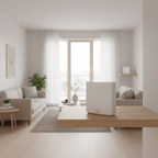 ASUS ZenWiFi XD6 mesh system shown in a minimalist apartment interior for whole-home WiFi coverage.
