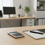 Casio LC-1000TV practical calculator on a modern office desk.